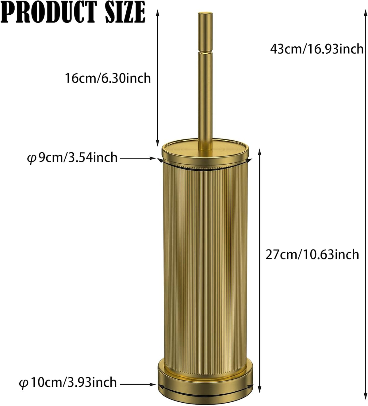 Metal Vertical Grain Toilet Bowl Brush and Holder Set Scrubber Warm Gold