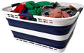 SAMMART 42L (11 Gallon) Collapsible Plastic Storage Basket - Foldable Pop Up Storage Container/Hamper - Portable Laundry Organizer - Space Saving (White/Starry Blue, 42L (Style A))