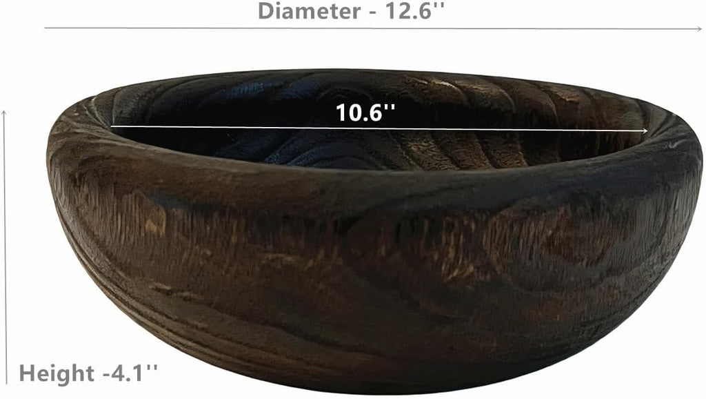 Wooden Decorative Bowl, Approx 12.6 Inch,Hand Crafted Wooden Dough Decor Bowl, Table Centerpiece Decor Bowl, is perfect for sepak takraw ,coin,remote, cosmetics and keys Storage bowl (Large)