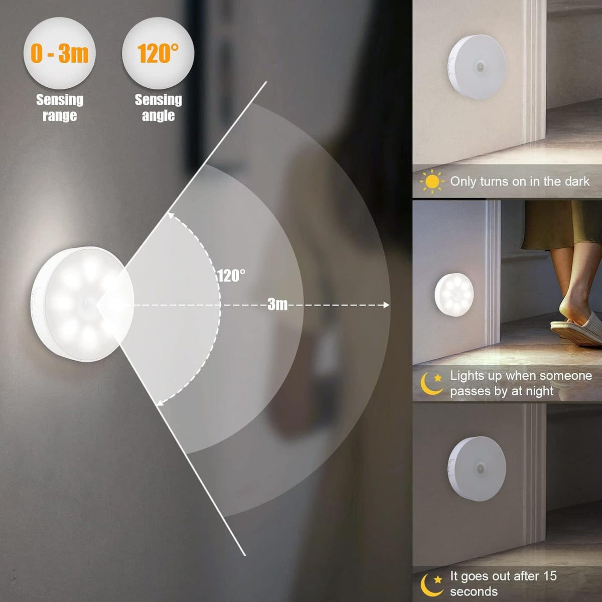 3 PCS Upgraded Motion Sensor Light, 8 LEDs, Hallway Light(6000K Cold White)