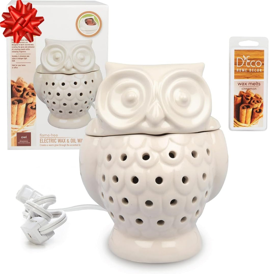 D'Eco Owl Electric Wax Melt & Candle Warmer with 4 Fragrance Cinnamon Cubes