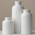 Large Modern Ceramic Vase Set, White Ribbed Matte Design, 10 Inch Tall, 4 Inch Width, 3-Piece Decorative Vases for Home, Living Room, Office (XL Matte Glaze White)