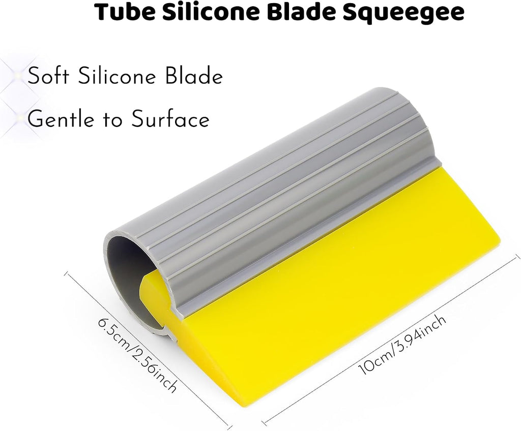 4 Inch Mini Squeegee Silicone Squeegee with Rubber Water Blade, Anti-Slip Handle for Car Wraps, Window Tint, and Cleaning Bathrom or Kitchen Sink,Yellow