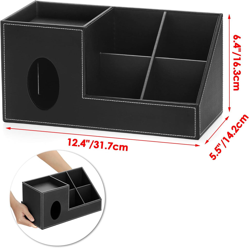 Sumnacon Tissue Box Cover, Square PU Tissue Box Holder with Storage Tray