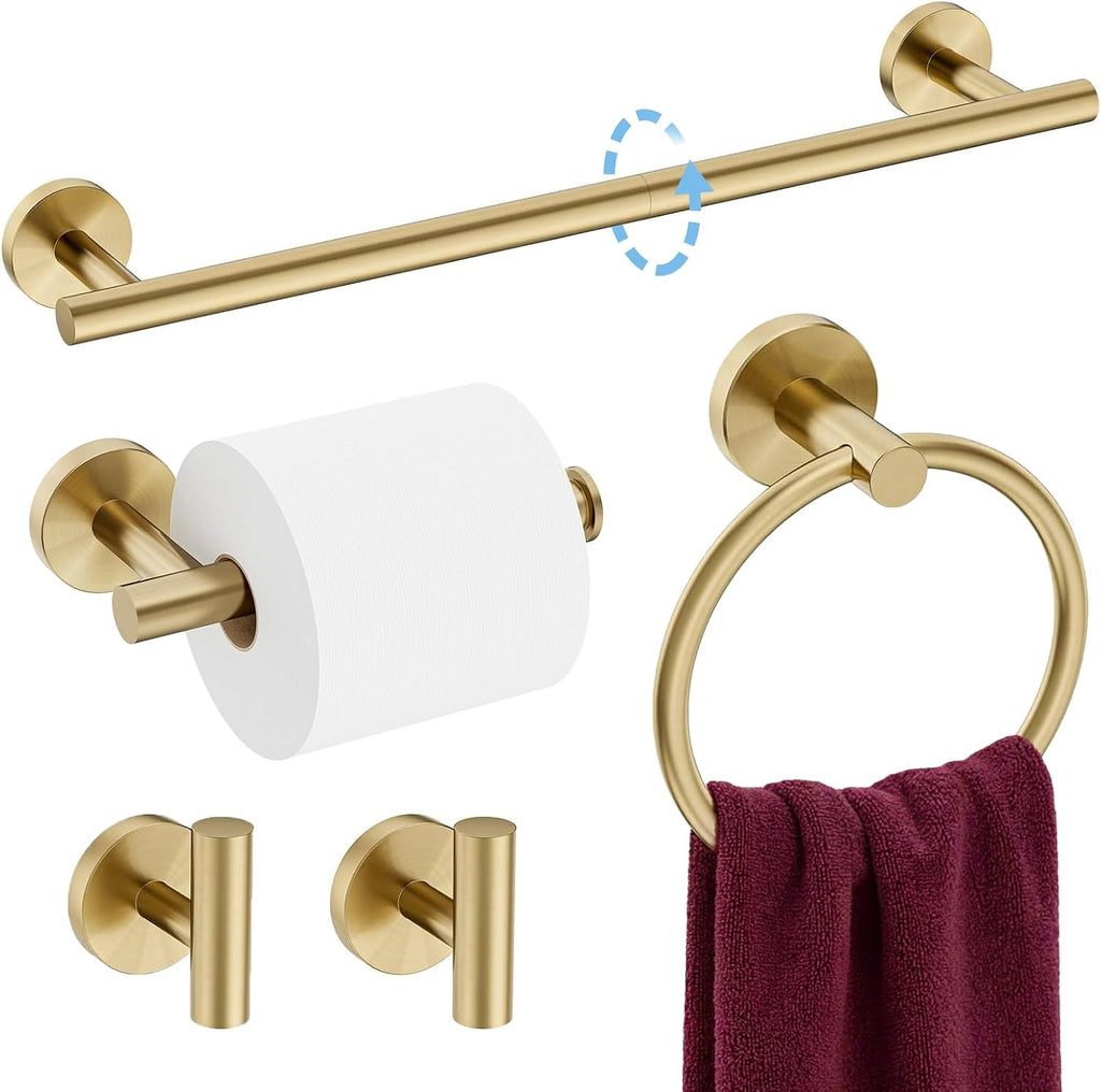 Luxbaro 24 Inch Brushed Gold Bathroom Accessories, Thicken, 5-Piece
