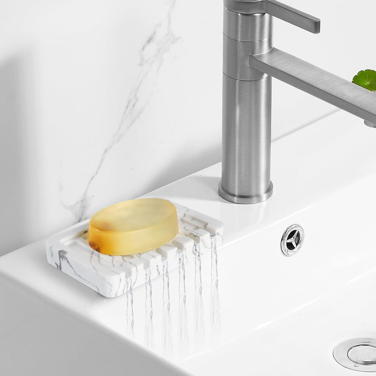 Resin Soap Dish Bathroom,Self Draining Marble Look Soap Holder for Shower,Soap Tray for Kitchen,Sink(Marble White)