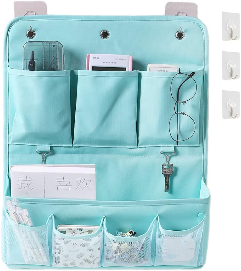 Hanging Organizer with Pockets – Wall & Door Storage Bag with 3 Sticky Hooks – Hanging Storage Organizer for Bathroom, Bedroom, Closet, Dorm, Washing Table (2Layer, Blue)