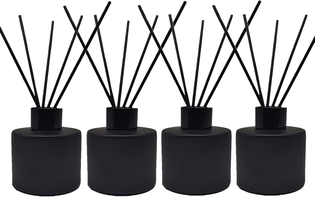 4PCS Reed Diffuser Bottle, Empty Matte Black Glass Jar with Black Sticks,Fragrance Replacement Container 100ml(4, Round)