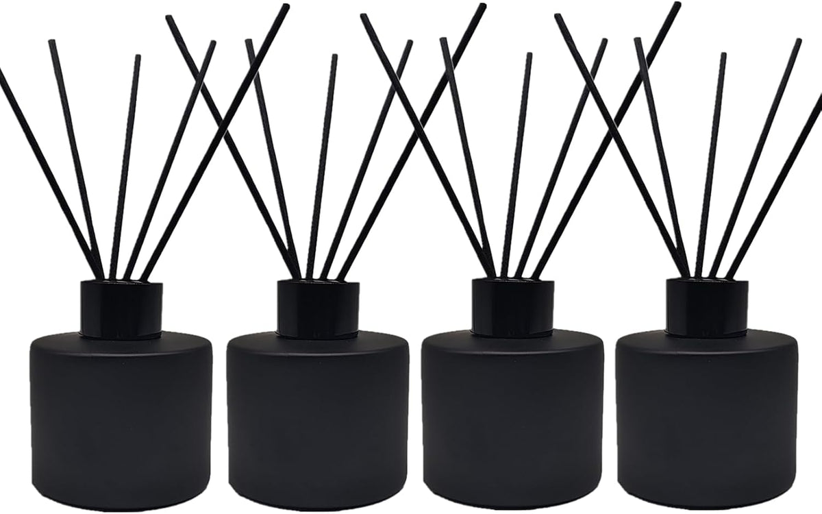 4PCS Reed Diffuser Bottle, Empty Matte Black Glass Jar with Black Sticks,Fragrance Replacement Container 100ml(4, Round)