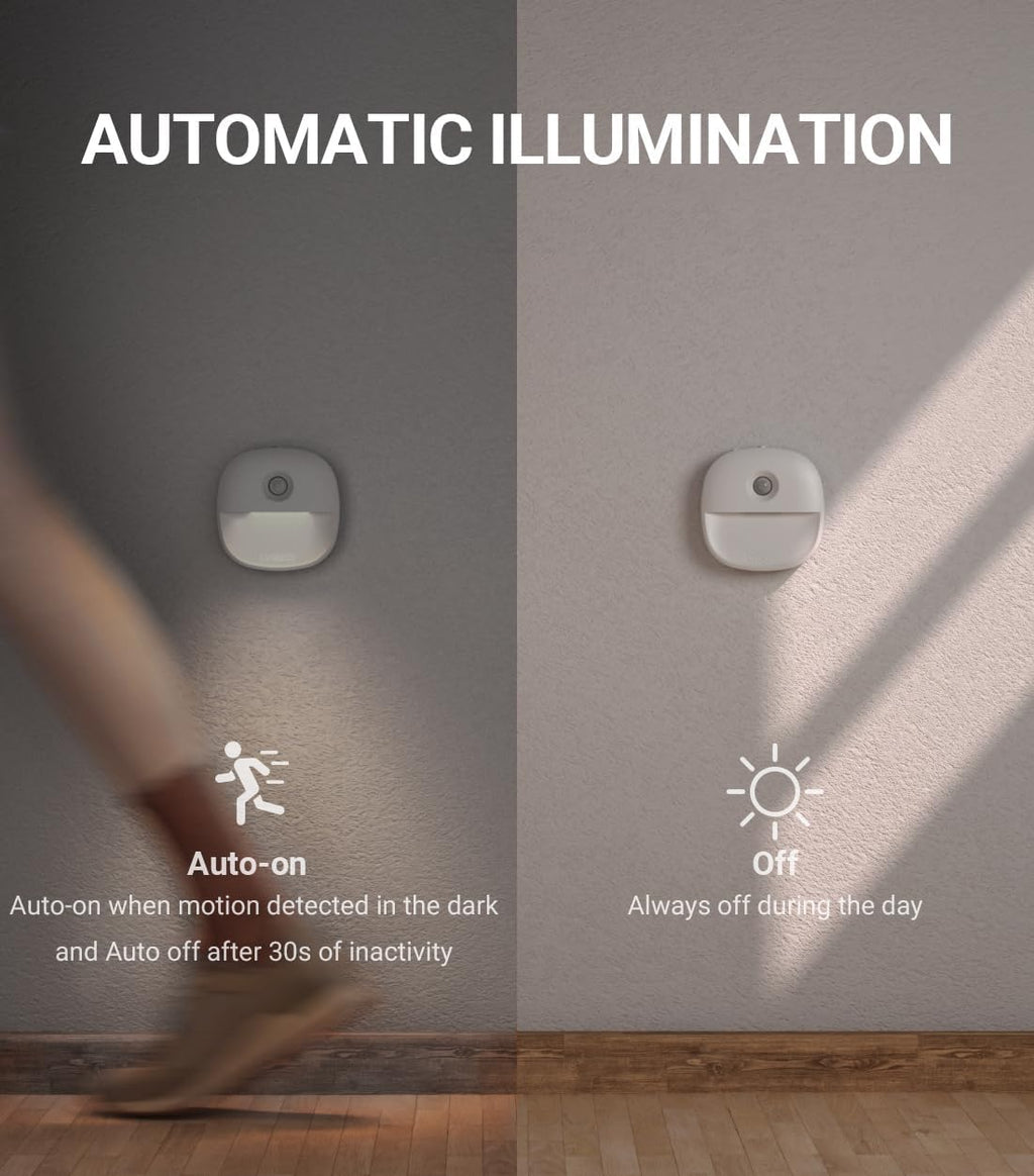 Lyridz Rechargeable Night Light, Motion Sensor Battery Nightlights, Mini Stick-on LED Closet Light, 1-20LM Dimmable Brightness for Bedroom, Kitchen, Washroom, Stairs, Hallway, 3-Pack