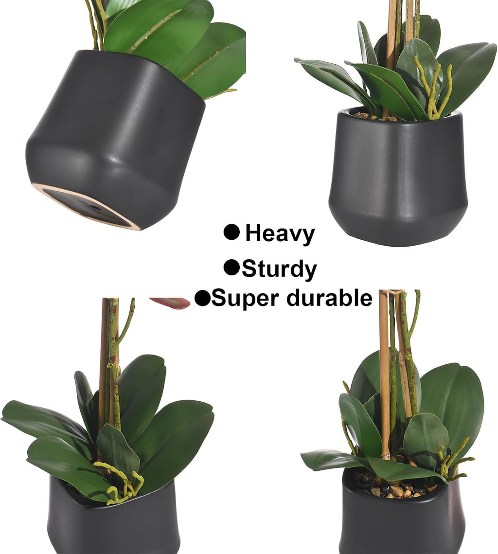 18.5" Yellow Faux Orchid Flowers Arrangement in Matte Black Pot