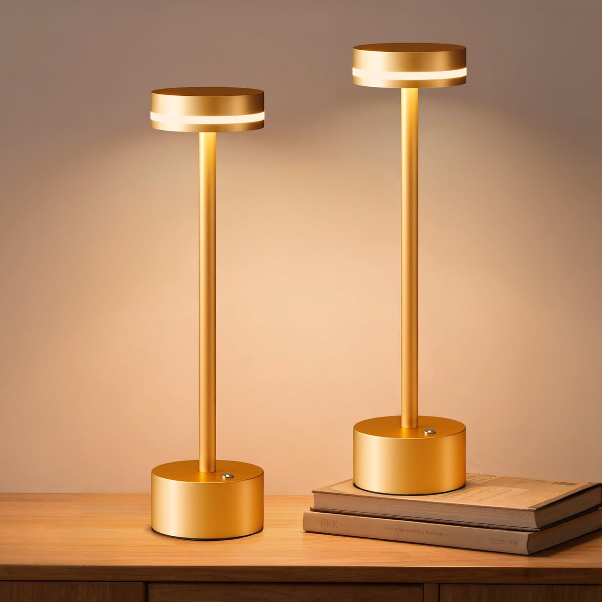 2 Pack Rechargeable Cordless Table Lamps Gold Touch Dimmable