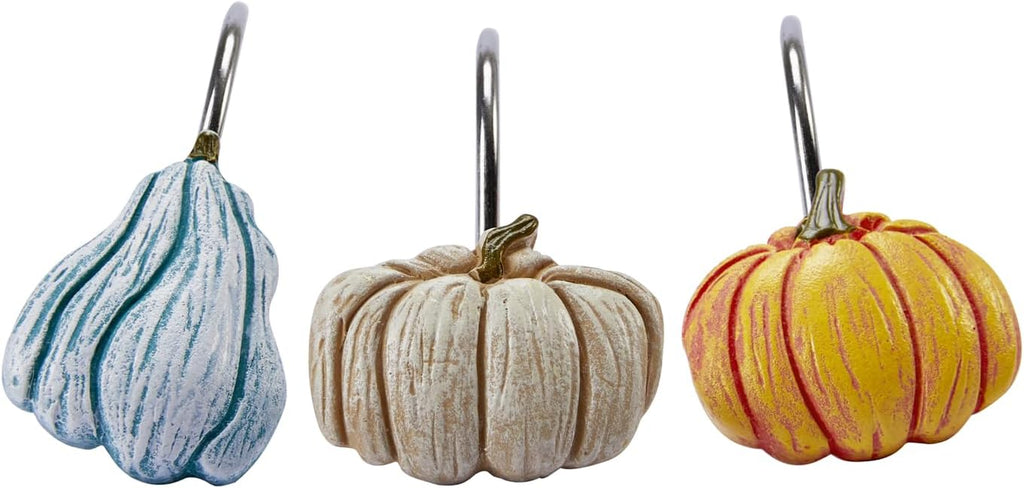 12PCS Cute Pumpkins Decorative Shower Curtain Hooks Rings for Fall Autumn Shower Curtains Bathroom Decorations Accessories Set, Metal Rustproof Thanksgiving Farmhouse Rustic Fall Shower Curtain Hooks