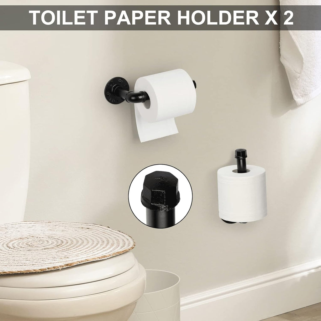 CADUKE 13-Pieces Black Bathroom Hardware Set Industrial Pipe Towel Bar