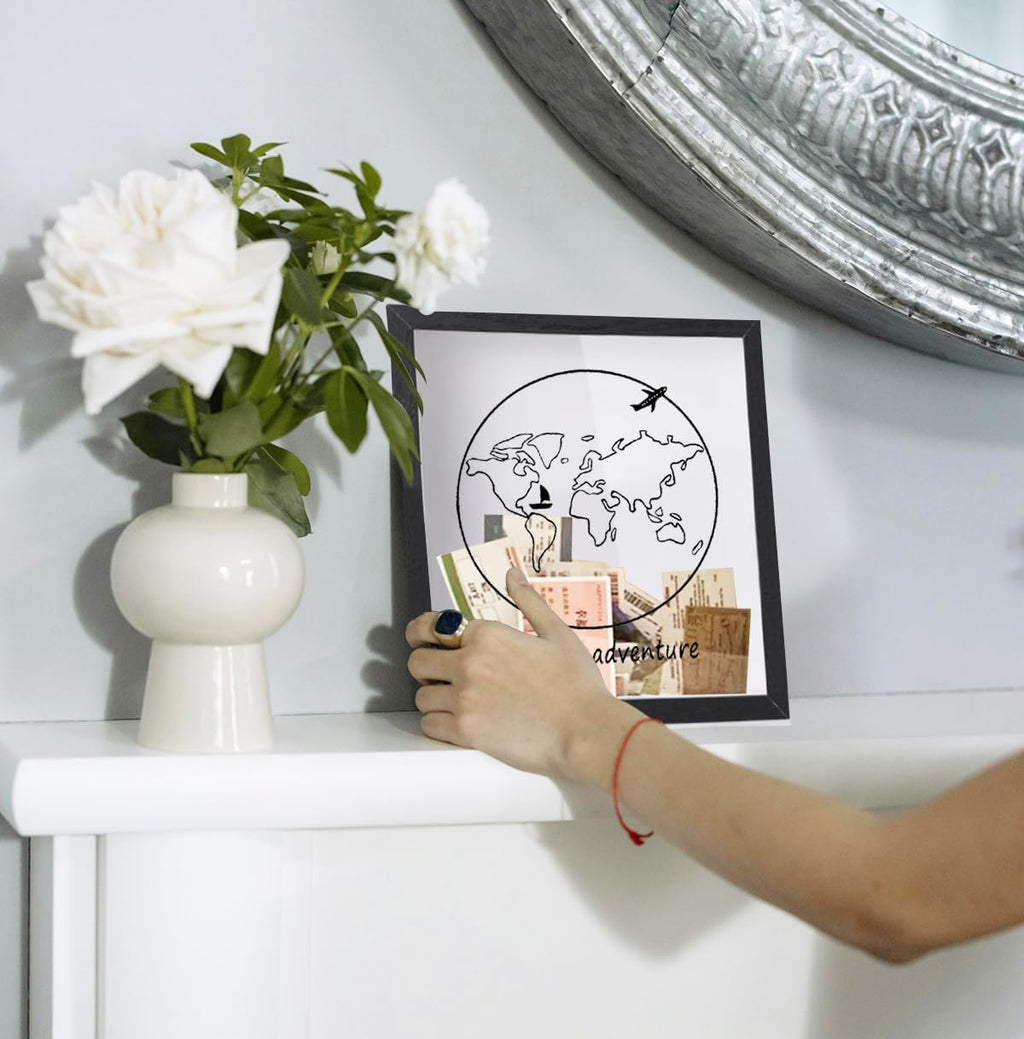 Adventure Archive Shadow Box with Slot, 12In Black Travel Memory Box