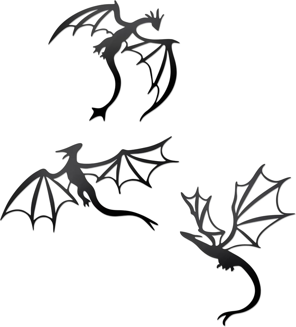 Prmstp 3 Set of Dragon Metal Wall Art, Black Dragon Wall Decor