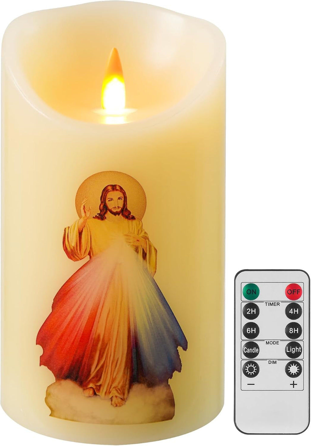 QQFCTOO LED Prayer Flameless Candle with Remote Timer, Battery Powered Candle, Religious Candle, Real Wax, for Home Altar, Church, Devotional,6" x 3.2"（Jesus