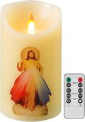 QQFCTOO LED Prayer Flameless Candle with Remote Timer, Battery Powered Candle, Religious Candle, Real Wax, for Home Altar, Church, Devotional,6" x 3.2"（Jesus