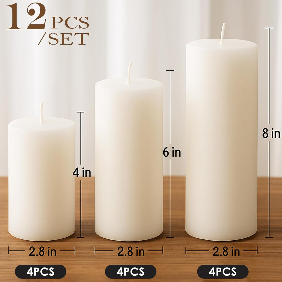 White Pillar Candles 12 Packs, Unscented Large Pillar Candle Bulk