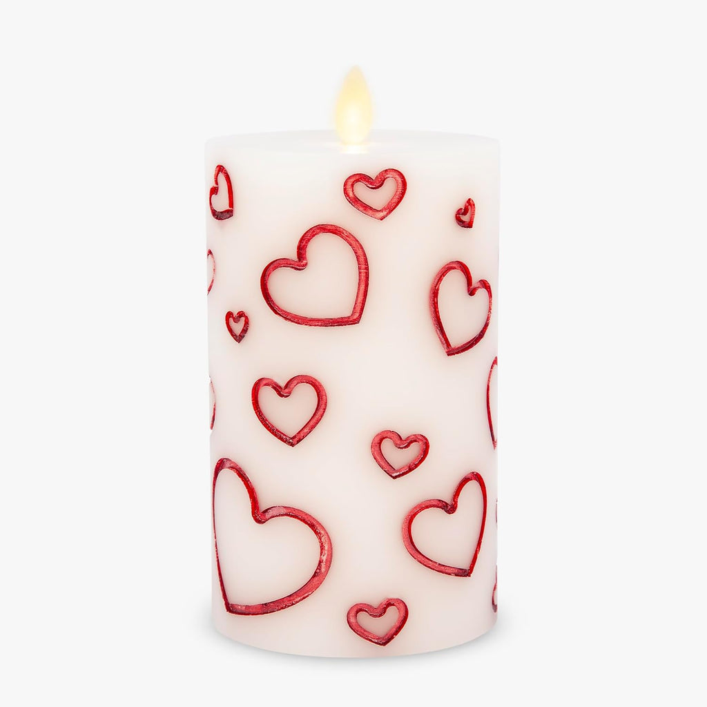 Luminara Debossed Hearts Pillar Candle Metallic Red - Patented Flickering Flameless Technology - Valentine's Day Collection - Remote Ready - 6.5"