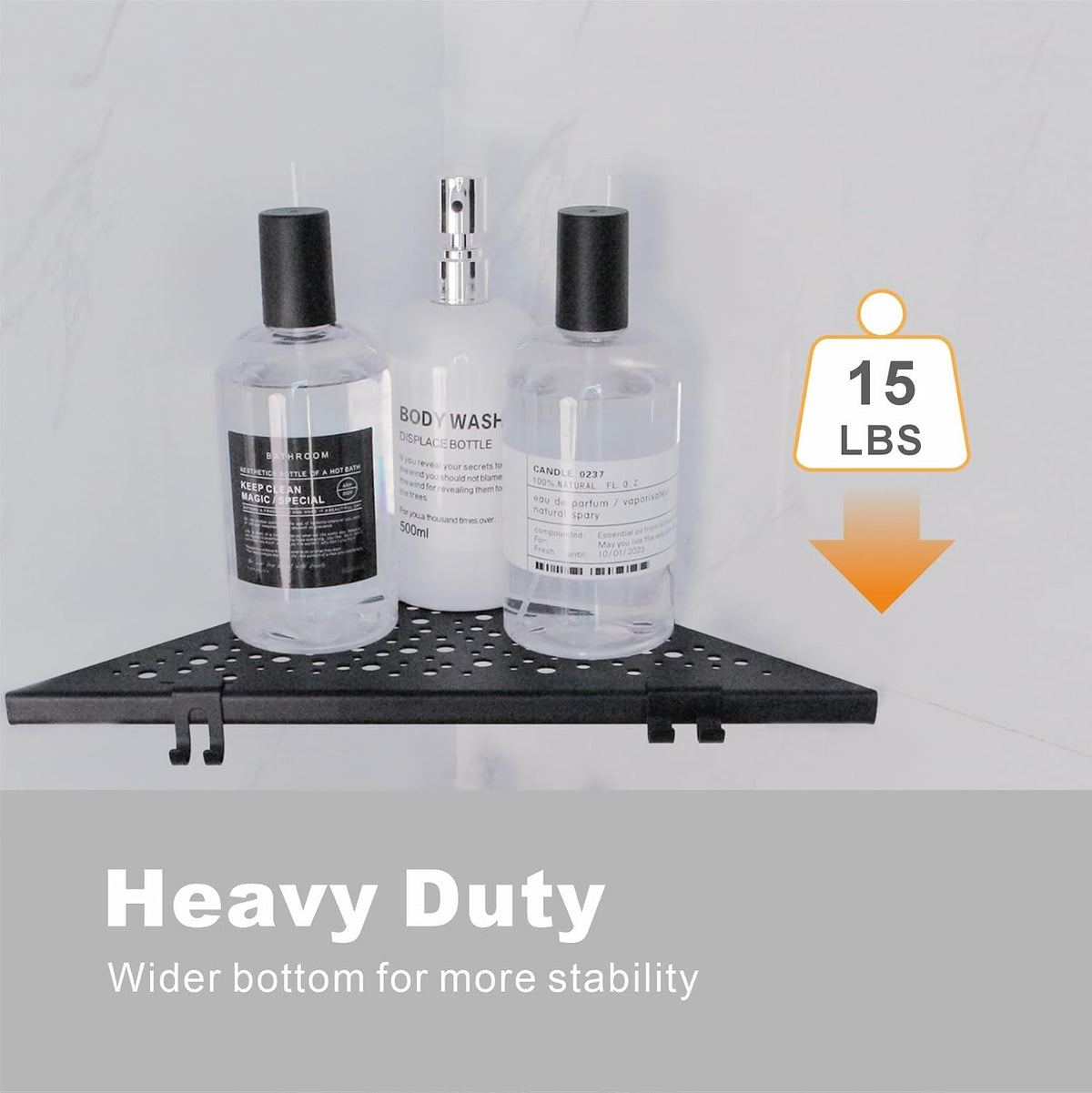 WELLUP Shower Shelf with 4 Hooks,10" Matte Black Corner Shower Shelf 2 Pack