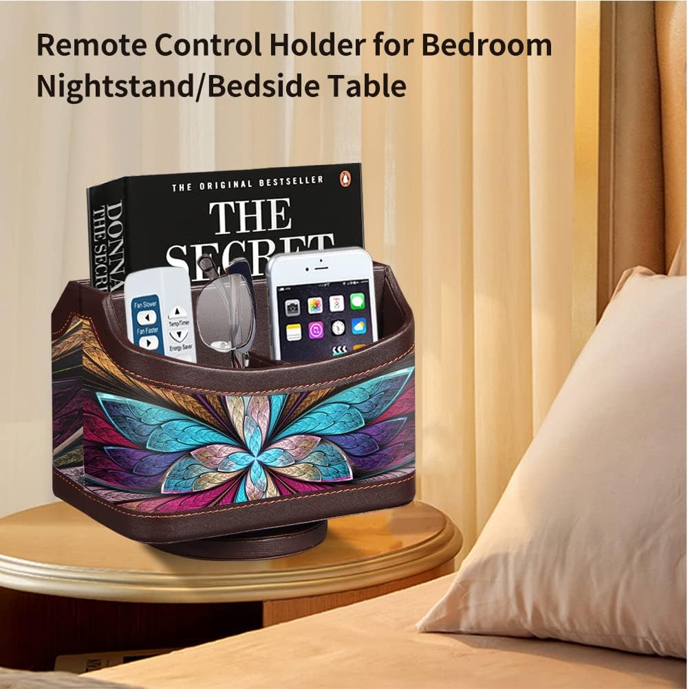 360° Rotatable Remote Control Holder,PU Leather TV Remote Caddy for Table