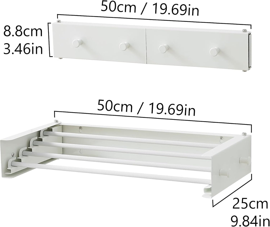 RFOUO Wall Mounted Clothes Drying Rack,White 19.7" with Hooks