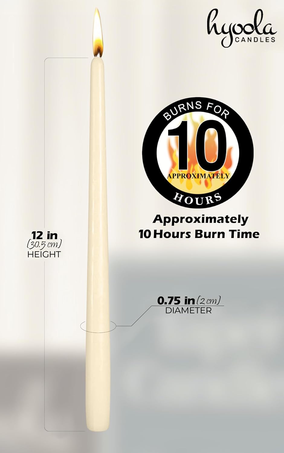Hyoola 12 Pack Tall Taper Candles - 12 Inch Woolwhite Dripless, Unscented Dinner Candle - Paraffin Wax with Cotton Wicks - 10 Hour Burn Time