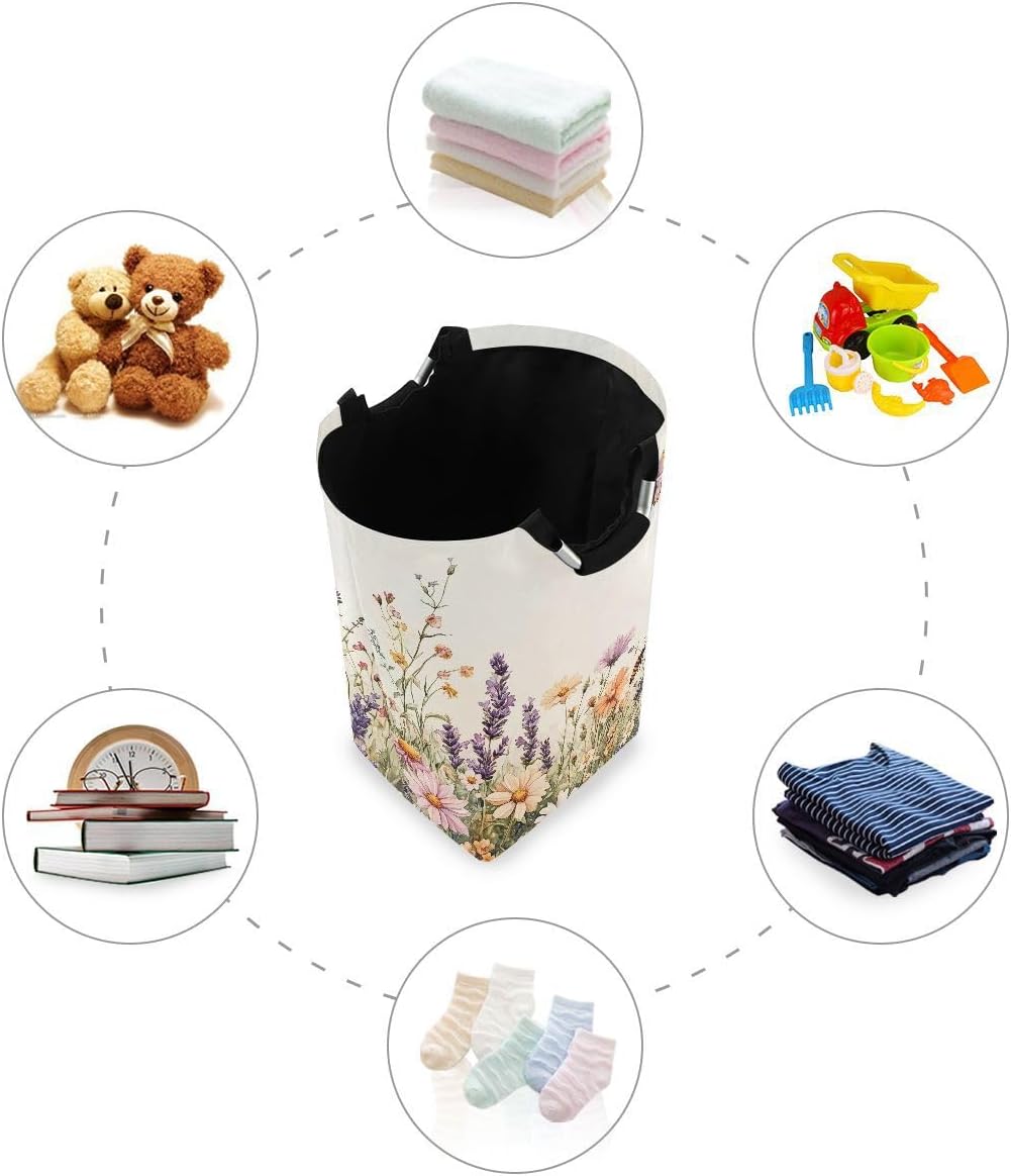 Nander Laundry Basket Herbal Flowers Large Hamper Foldable Bag for Dirty Clothes Organizer Laundry Bag Picnic Baskets Print Toy Gift Organizer