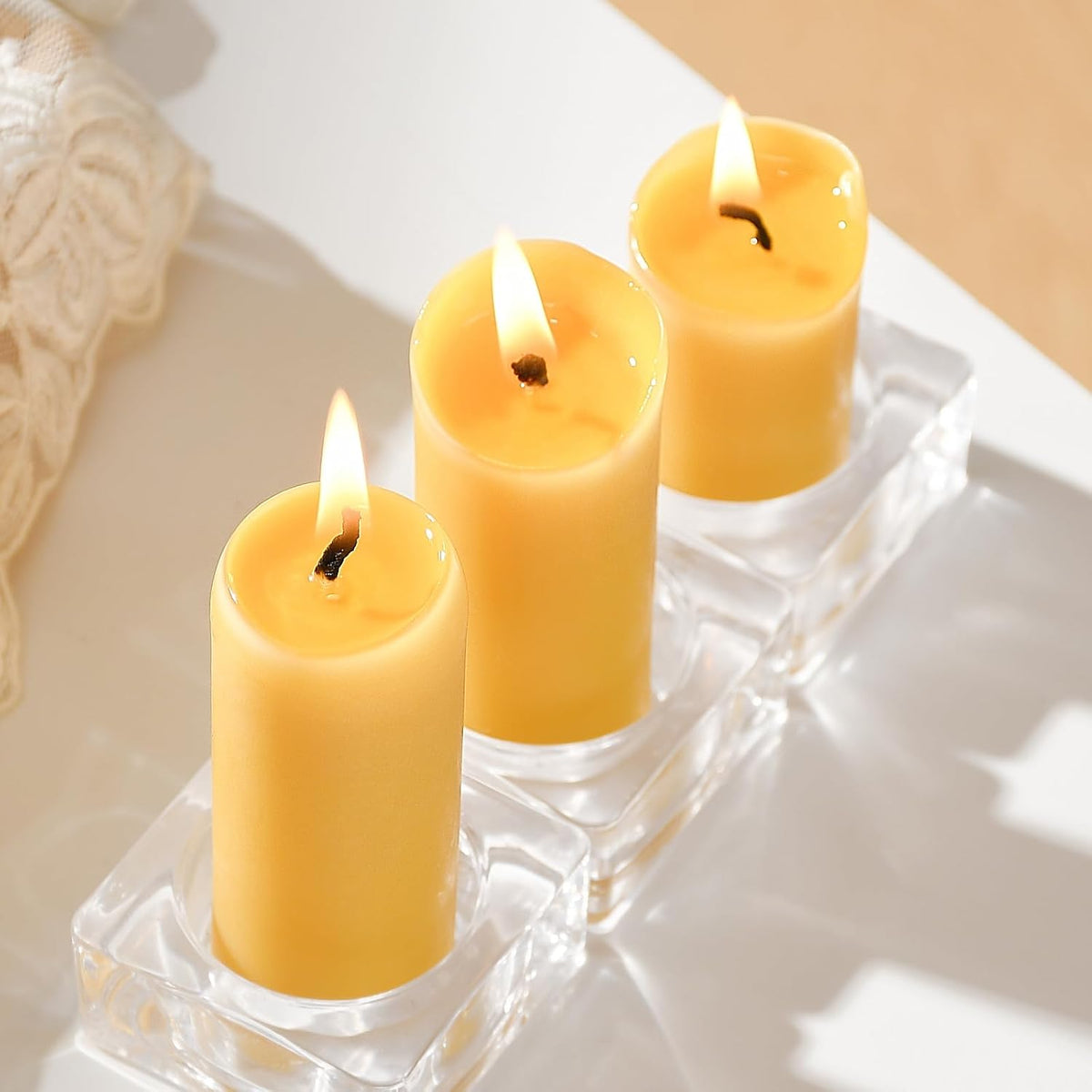 4PCS 3.5"x1.3" Handmade Pure Beeswax Small Pillar Candles, Natural