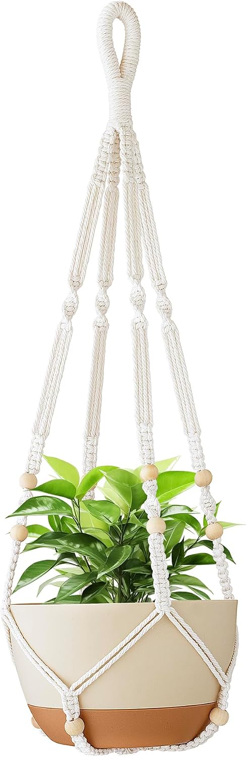 35 Inch Macrame Plant Hanger Indoor Hanging Plant Holder Ivory 1Pc