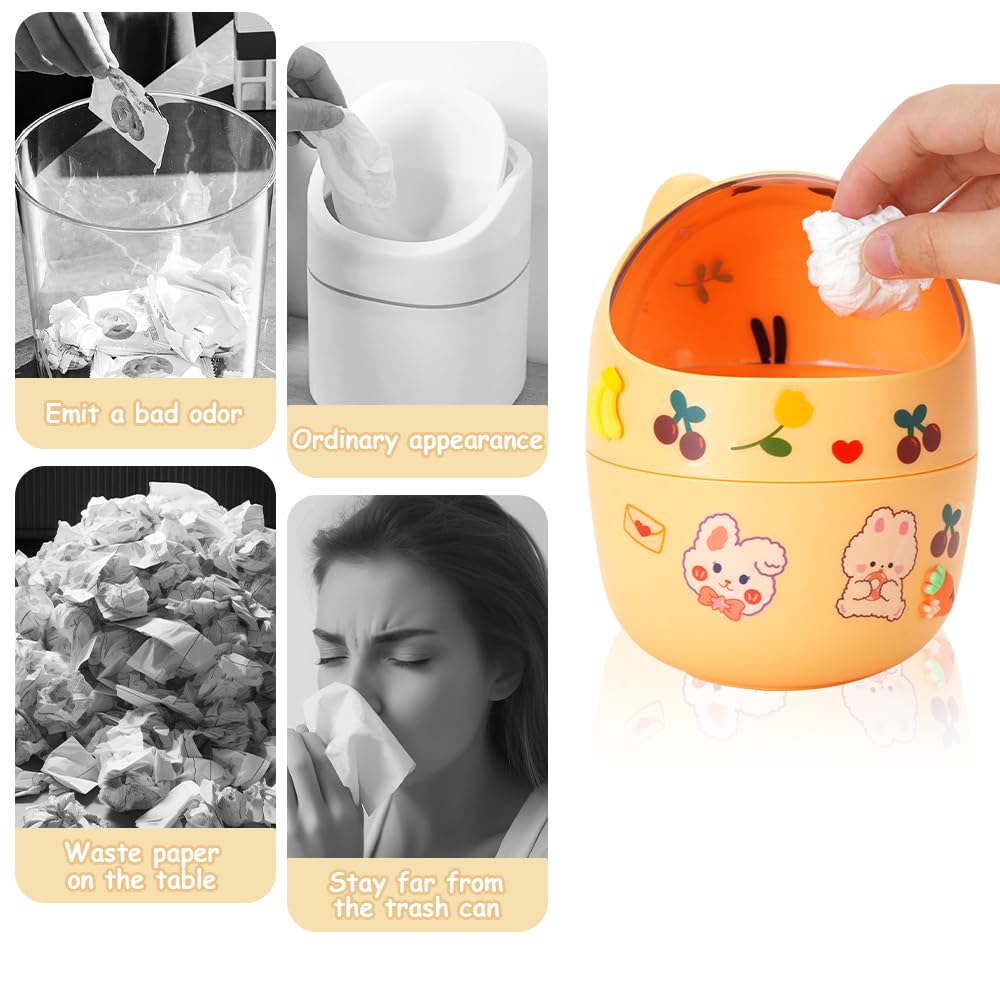 Cute Mini Trash Can with 5 Rolls, Orange