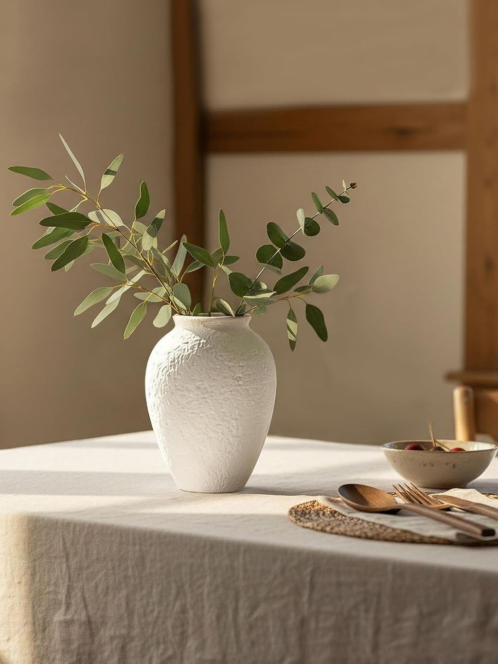 Ceramic Flower Vase, 6.9 inch Small Vase for Centerpieces, Decorative Terracotta Vases, Farmhouse Rustic Vase for Home Decor, Living Room, Table, Entryway, Mantel, Bookshelf, Kitchen, White