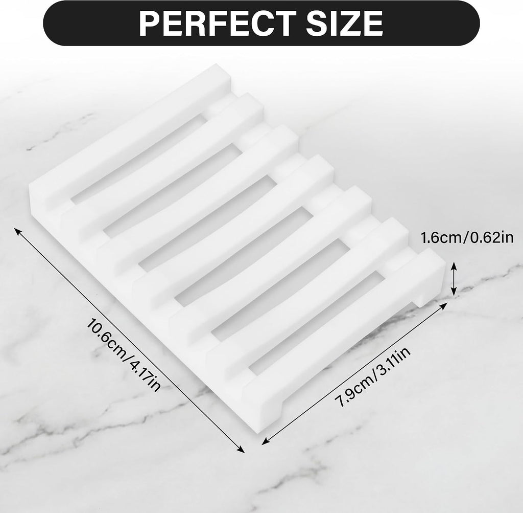 Slotted Silicone Soap Dish 2 Pcs, Self Draining Soap Holder with Raised Bar Design, Non Slip Soap Saver Tray, Quick Dry Soap Dish for Bathroom Kitchen Sink Shower, White