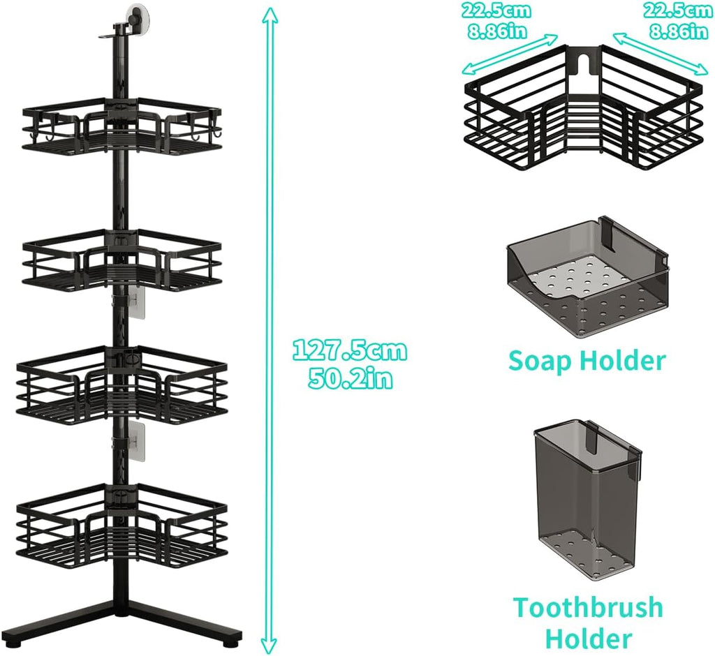 HapiRm Corner Shower Caddy Stand - 4-Tier Adjustable Shower Shelves, Black