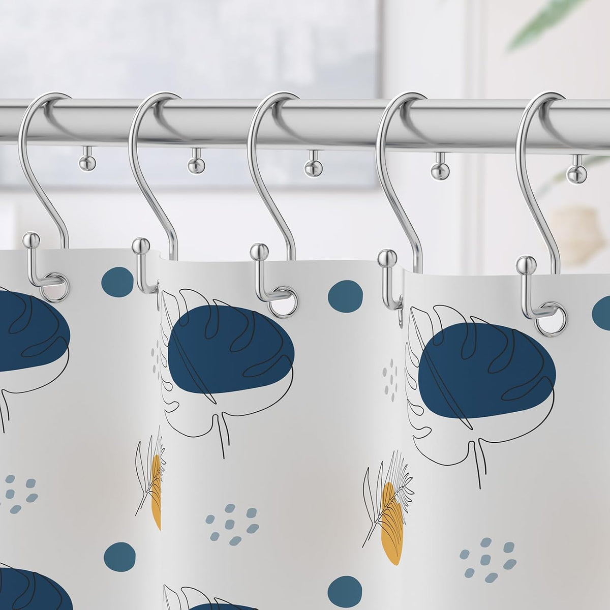 Goowin Chrome Metal Shower Curtain Hooks Rings, S Shape Metal Shower Curtain Rings Rust Proof Shower Curtain Hangers, Heavy-Duty Multi-Functional Shower Hooks for Shower Curtain, Chrome, 12 Pack