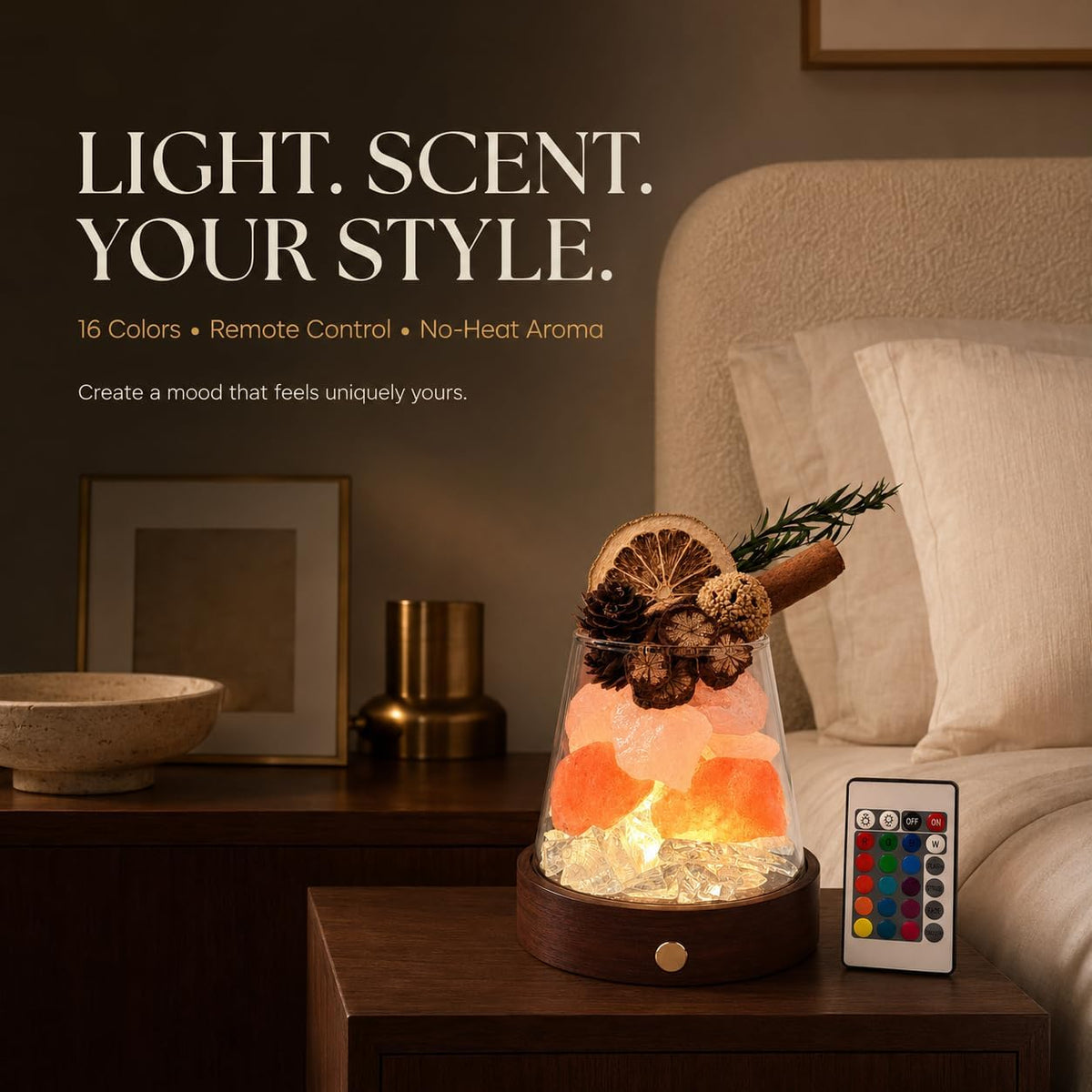 Himalayan Salt Lamp with Remote, 16 Color Changing Crystal Night Light, Dimmable LED Mood Lamp for Bedroom, Yoga and Home Decor