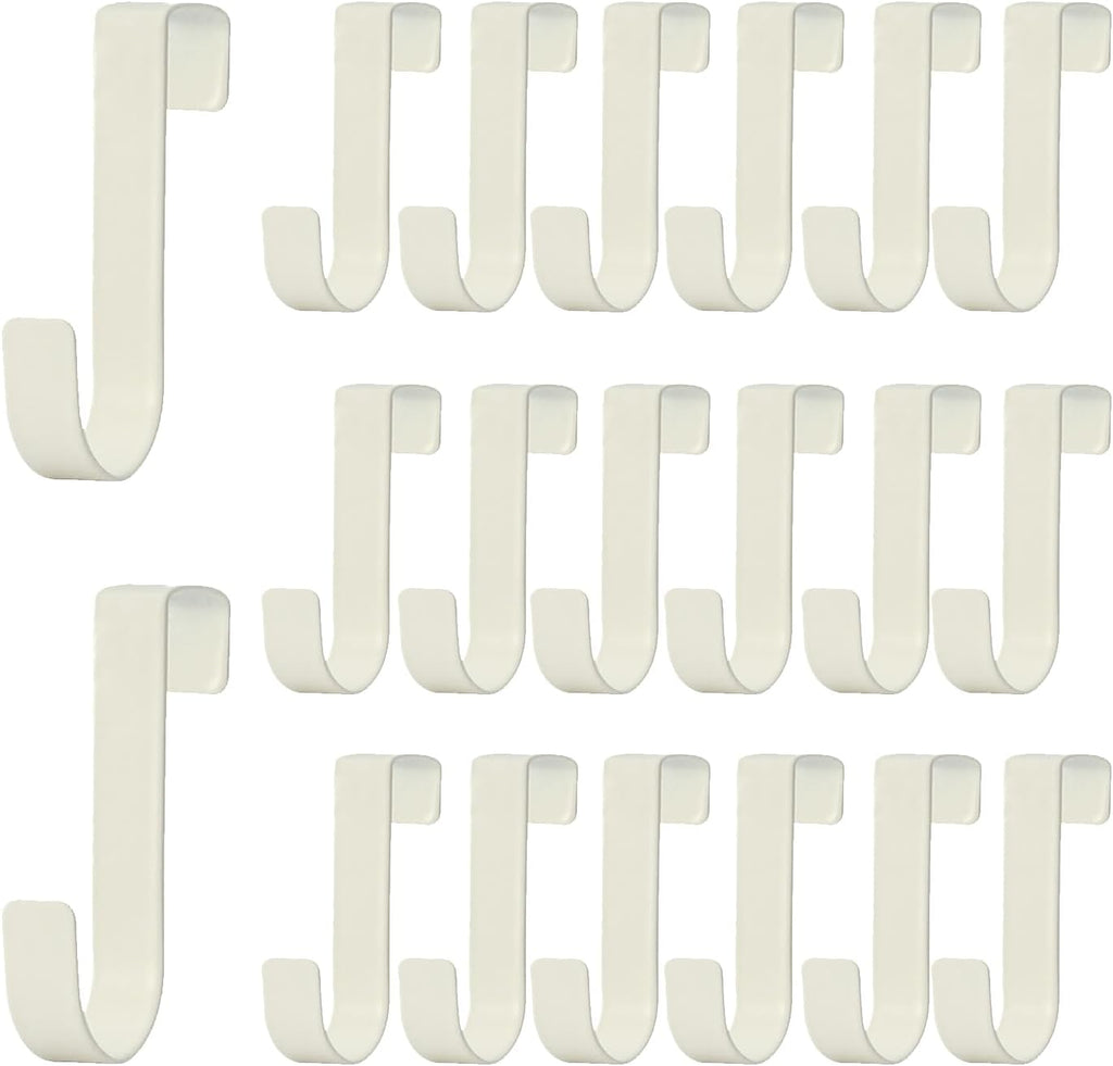 Over Cabinet Door Hooks, 20 Pack White Heavy Duty Metal J-Hooks for Kitchen, Bathroom, Laundry Room, Cabinet Hooks for Hanging, Hold Up to 7 lbs, Space-Saving Organizer