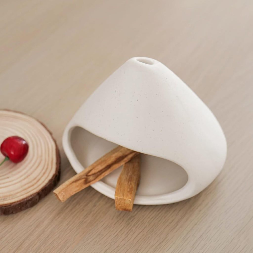 Palo Santo Holder, Ceramic Incense Burner Sage Holder for Burning(White)