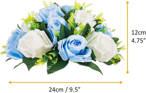 10Pcs Artificial Rose Balls for Centerpieces (Blue & White)