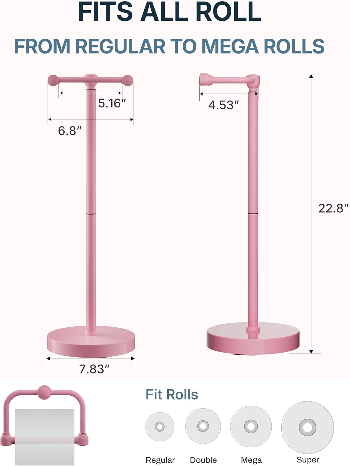RARXTR Toilet Paper Holder Stand with Heavy Stable Base No Tipping Pink
