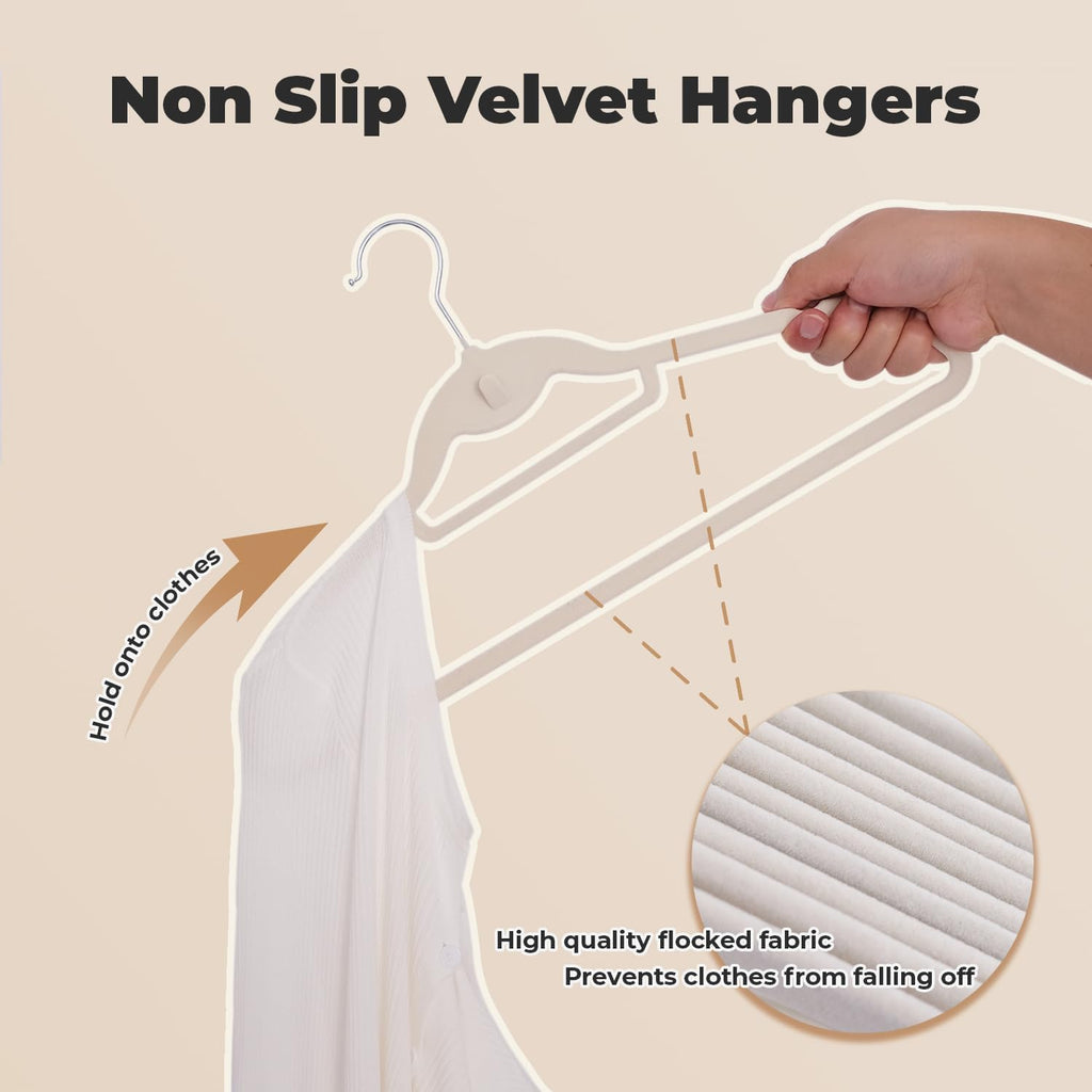 Ivory Velvet Hangers, Stackable Hanger with Non Slip Felt Fabric
