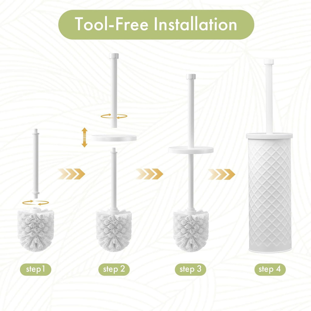 Toilet Bowl Brush and Holder Set 2 Pack with 4 Extra Brush Heads (White)