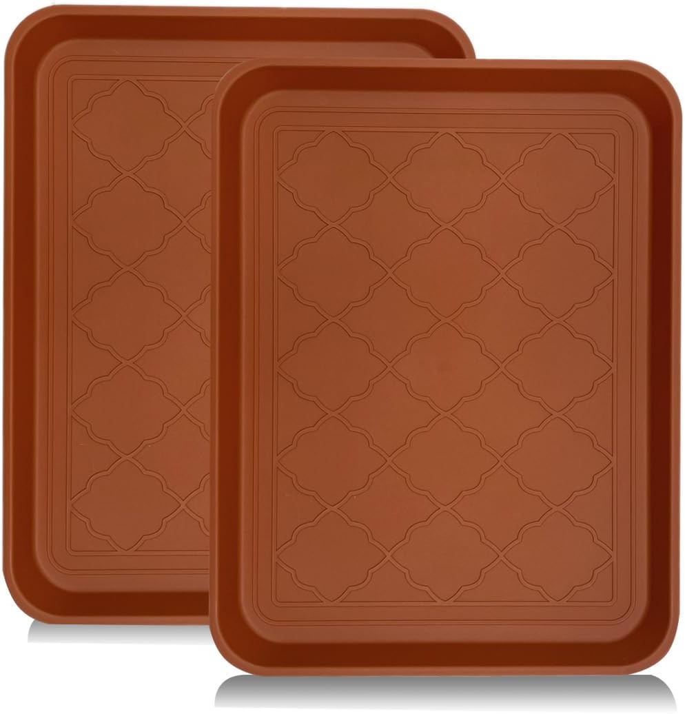 PetLike Boot Trays for Entryway Indoor, Pet Food Mat Trays, 16.7 x 12.8 inch 2 Packs, Waterproof Rubber Shoe Tray for Indoor and Outdoor, Multi-Purpose Tray for Boots, Shoes, Pets, Garden