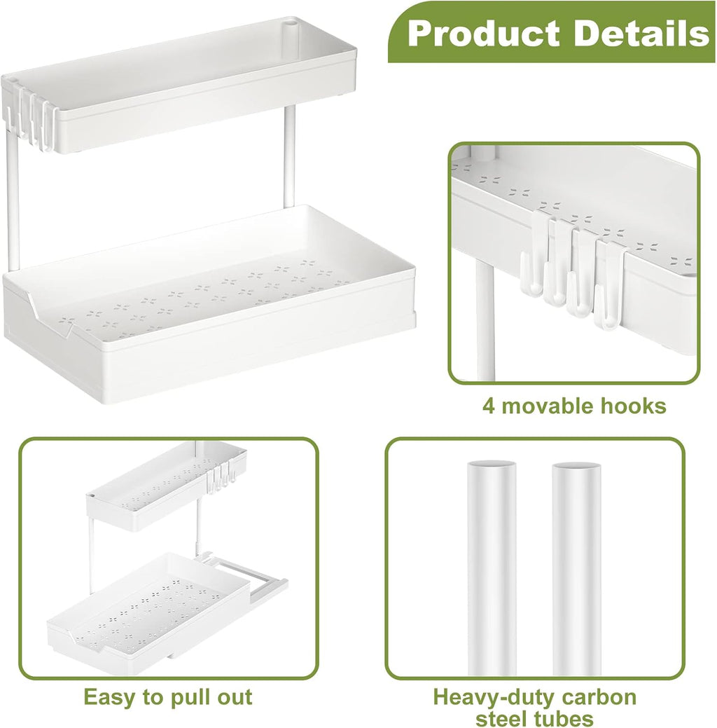 L-Shape Under Sink Organizer Storage Kitchen White 2PC