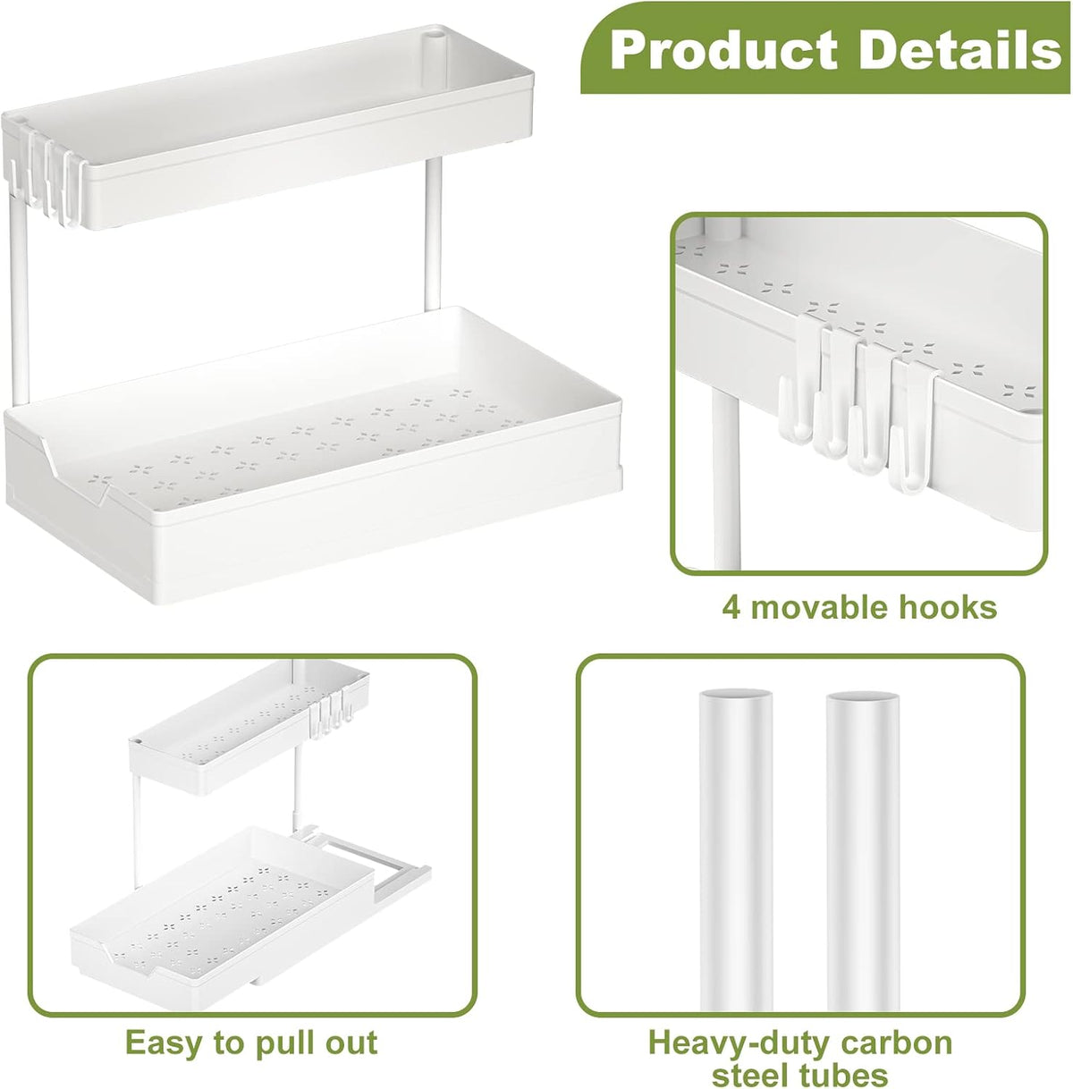 L-Shape Under Sink Organizer Storage Kitchen White 2PC