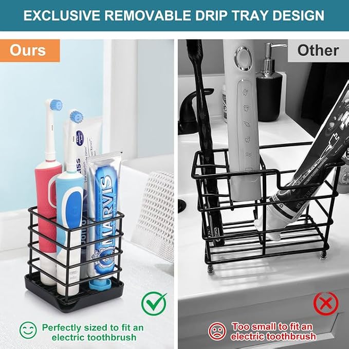 Toothbrush Holders for Bathroom,Black,Stainless Steel,Detachable, 3 Slot