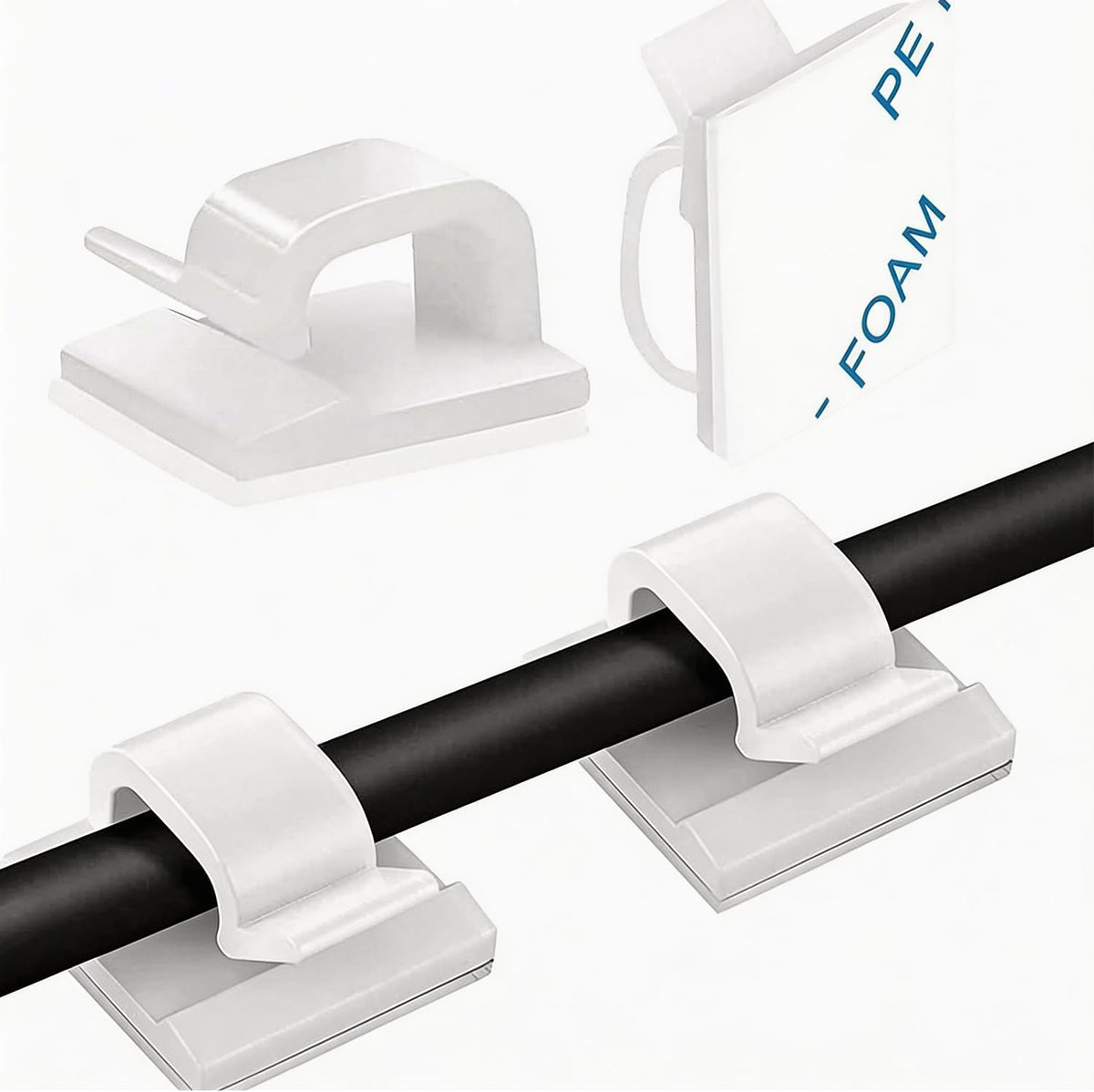 150 PCS Adhesive Cable Wire Clips Black, Outdoor Cable Management Wire Organizer Cord Holder for Under Desk, Car, Wall, TV PC Ethernet Cable (White)