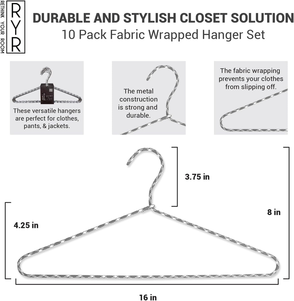 Clothes Hangers 30 Pack – Space Saving Fabric & Metal Hangers, Non-Slip Pant & Coat Hangers, Room Essentials, Closet, Durable Wardrobe Storage for Shirts, Suits & Pants – Grey/White