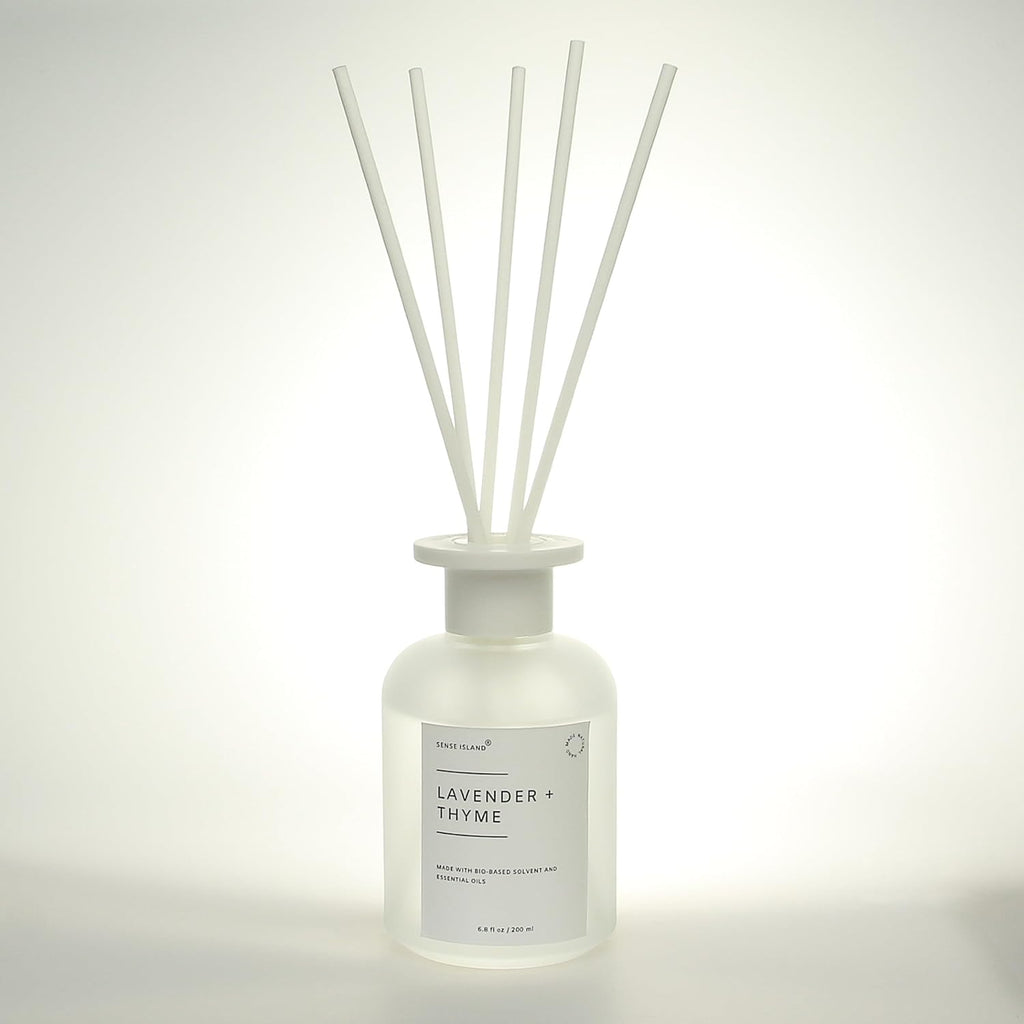 Reed Diffuser Set, Lavender Thyme Scent, 6.7 oz, Home Fragrance with 5 Diffuser Sticks Long Lasting Fragrance (White)